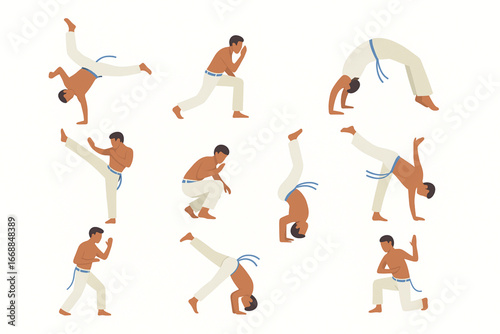 Capoeira vector illustrations of Brazilian martial art movements and poses
