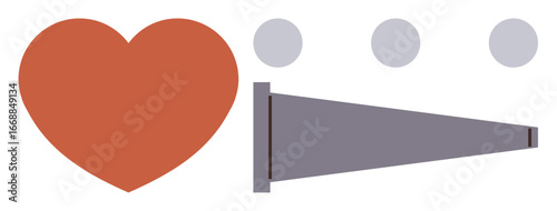 Red heart beside speech bubbles and megaphone suggesting love, dialogue, and voice. Ideal for marketing, advocacy, emotion, relationships, connection social causes and promotion. Simple flat