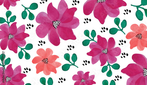 Cute colorful flowers on dark brown color background seamless pattern. This pattern can beused fro fabriv textile wallpaper.