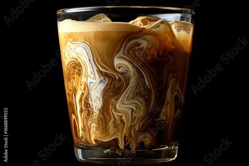 glass of cafe latte with ice