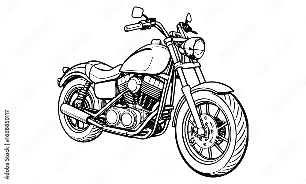 Fototapeta premium Harley-Davidson Sportster Kids vector line art and silhouette t shirt design, elegant detailed illustration, perfect for printable coloring pages, art therapy relaxation and stress relief.