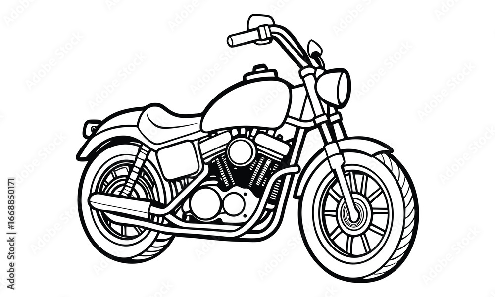Fototapeta premium Harley-Davidson Sportster Kids vector line art and silhouette t shirt design, elegant detailed illustration, perfect for printable coloring pages, art therapy relaxation and stress relief.