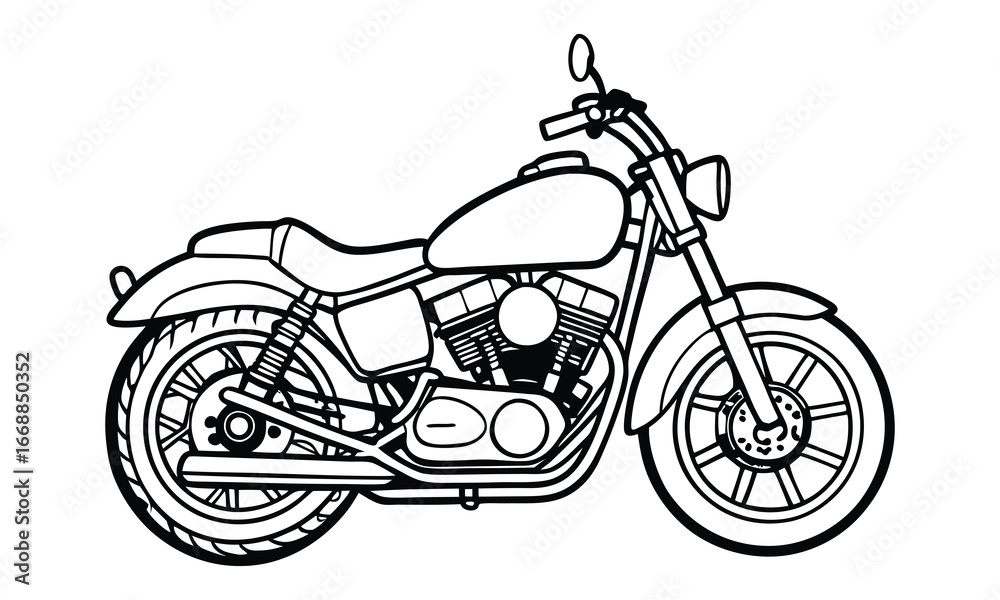 Fototapeta premium Harley-Davidson Sportster Kids vector line art and silhouette t shirt design, elegant detailed illustration, perfect for printable coloring pages, art therapy relaxation and stress relief.