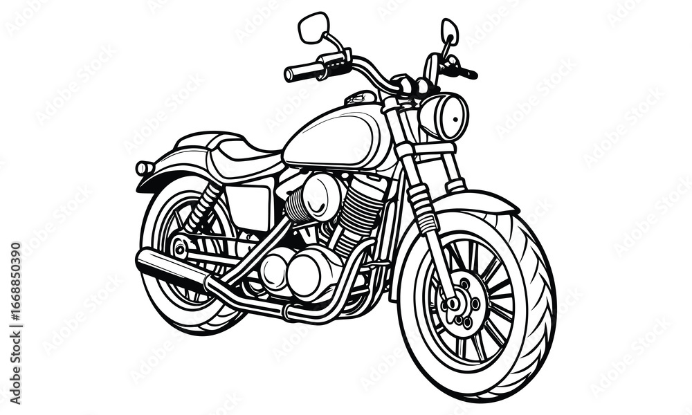 Fototapeta premium Harley-Davidson Sportster Kids vector line art and silhouette t shirt design, elegant detailed illustration, perfect for printable coloring pages, art therapy relaxation and stress relief.