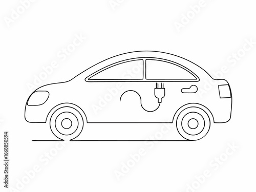 3d electric car single line art  continuous on white background