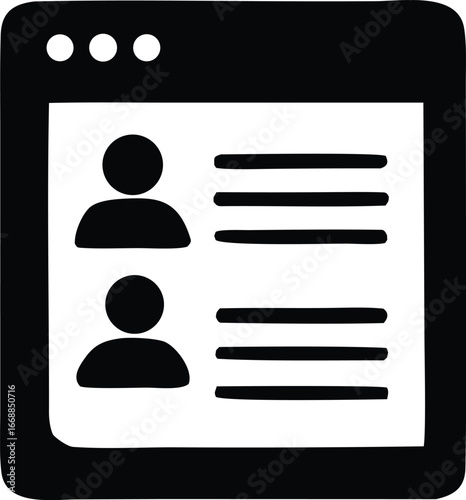 Simple black and white icon representing user profiles or contact list on a digital interface
