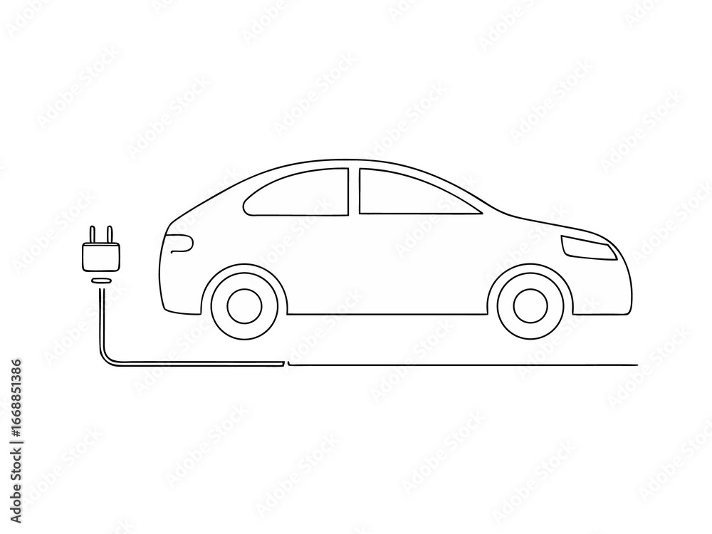 Fototapeta premium 3d electric car single line art on continuous one 