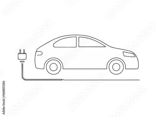 3d electric car single line art on continuous one 