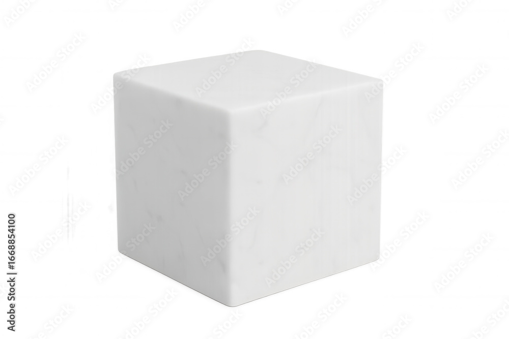 Fototapeta premium White marble cube spinning slowly, revealing polished surface against transparent backdrop, ideal for minimalist product presentations