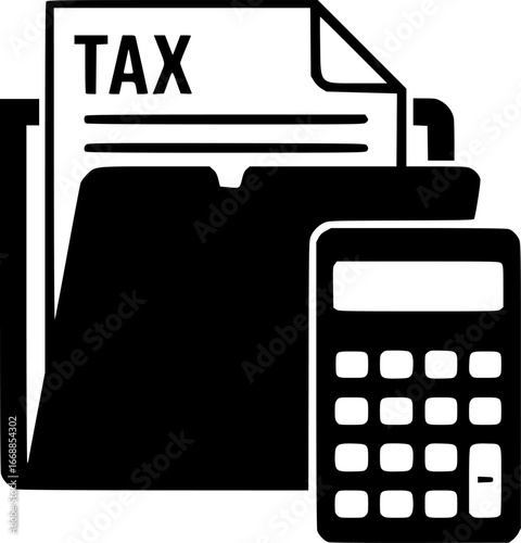Tax document icon with calculator for calculating taxes