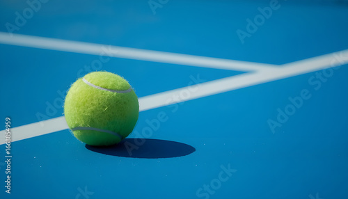 tennis ball on a blue tennis court
