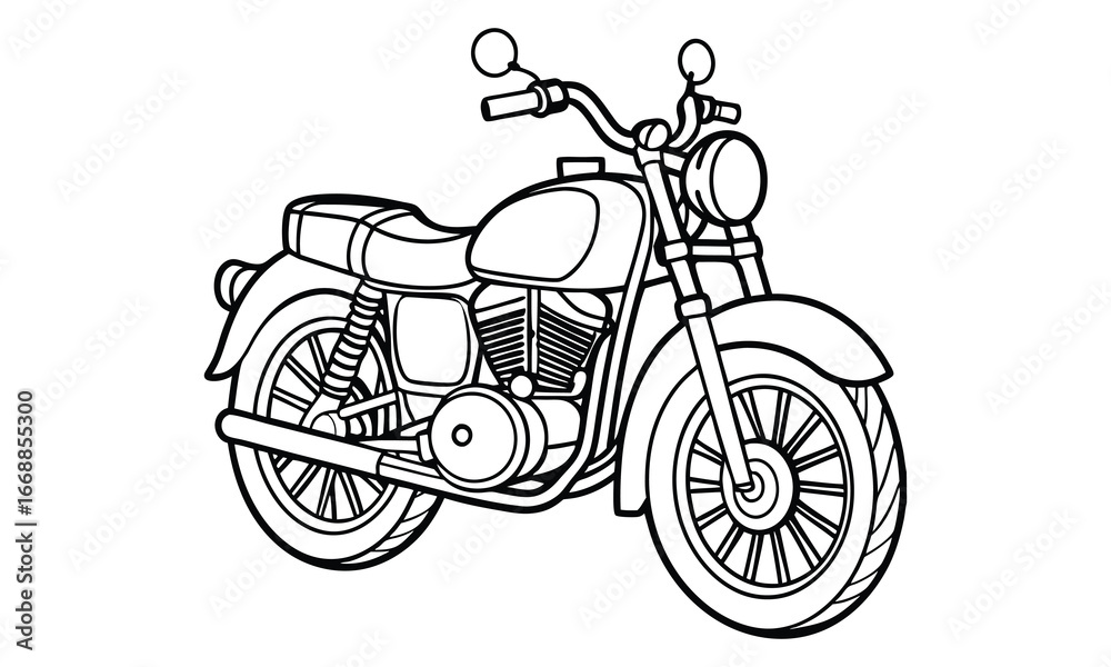 Fototapeta premium Royal Enfield Classic Kids silhouette and vector line art t shirt design, intricate detailed drawing, adult coloring pages, printable art for stress relief and relaxation, high-quality illustration.