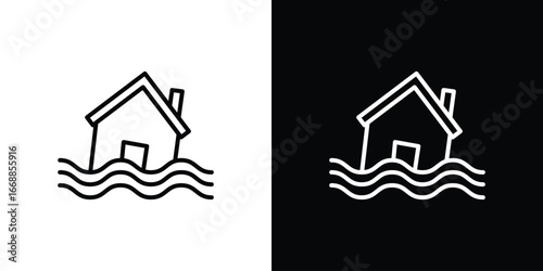 Flooded house icons. vector symbol illustrations.