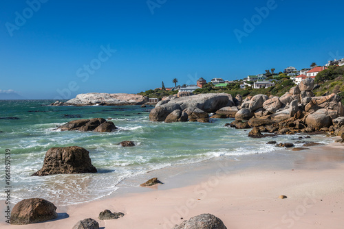 Fototapeta Naklejka Na Ścianę i Meble -  Exposure of Boulders Beach aka Boulders Bay, popular spot because it is the only African beach where Penguins can be seen.