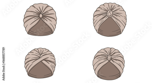 Elegant turban headwear vector illustration set, cultural fashion statement design