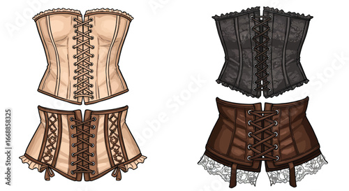 A captivating showcase of vector corset and belt designs on a pristine backdrop