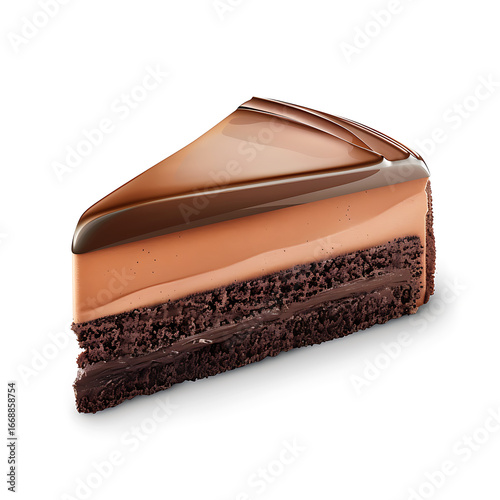 Slice of Chocolate Mousse Cake with Smooth Glaze