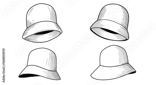 Elegant cloche hat set, stylized vector illustration with clean lines and simplicity