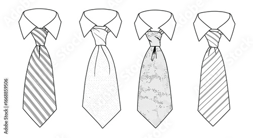 Elegant Cravat Vector Set: A Collection of Necktie Designs on White Backdrop
