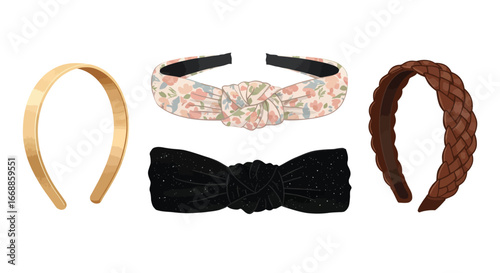 Elegant assortment of fashion headbands set against a pristine white backdrop