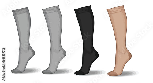 Elegant vector illustration showcasing a set of stockings in varied neutral tones