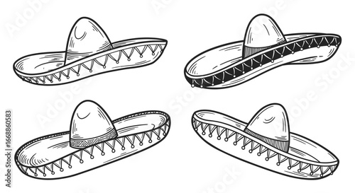 Hand-Drawn Sombrero Collection in Vector Format for Festive Design
