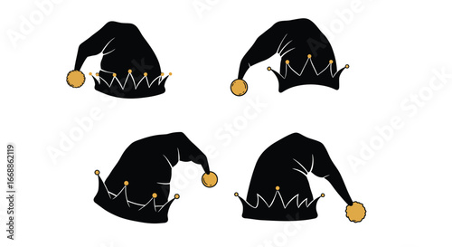 Collection of playful jester hats against clean background for whimsical designs