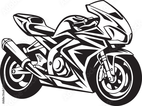 sleek high performance sport motorcycle silhouette vector graphic with aerodynamic curves streamlined fuel tank wheels