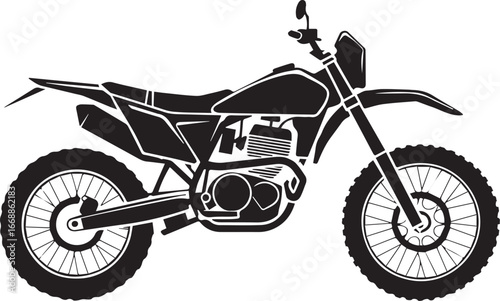 silhouette vector of an off road dirt bike with knobby tires and detailed engine illustration for motorsports design