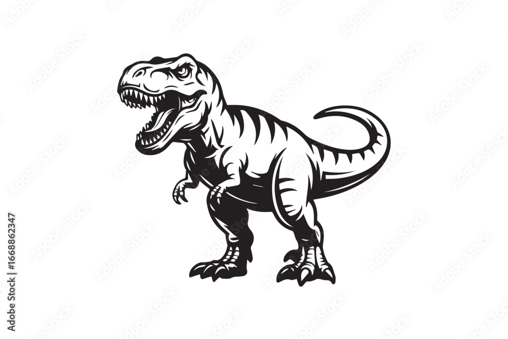 Fototapeta premium stylized black and white t rex vector illustration showing motion with textured shading for prehistoric design