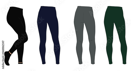 Assorted leggings set vector against a blank background emphasizing clean modern simplicity