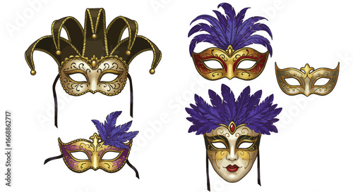 Elegant Masquerade Masks Collection on a Clean Background for Festive Celebrations