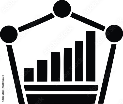Business growth chart icon representing financial success and data analysis with abstract network connections for digital platforms