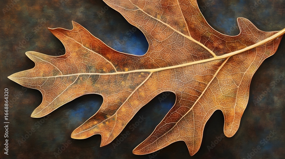 Obraz premium Intricate Dried Oak Leaf Macro Photography Autumn Nature
