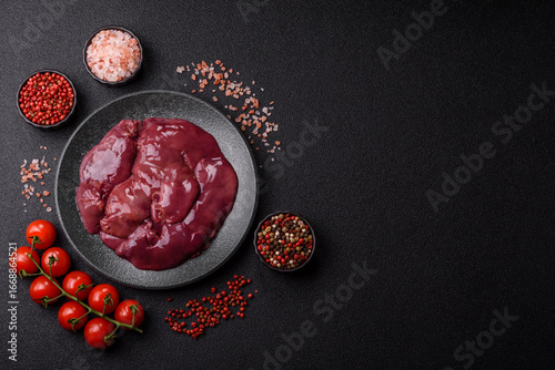 Raw fresh chicken or turkey liver, internal offal of poultry. Raw chicken liver
