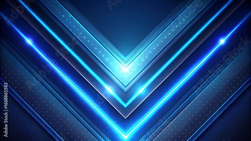 Abstract blue neon v shape with geometric patterns
