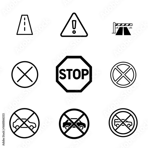 Black and white painted forbidding road signs, where each sign is a silent guardian of order for safety.