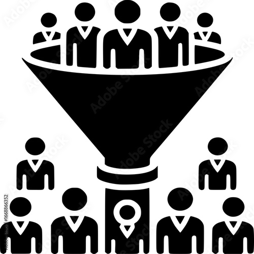 Sales Funnel Process: Illustrating a streamlined marketing strategy, the visual depicts potential clients progressing through a carefully designed funnel, ultimately converting into loyal customers.