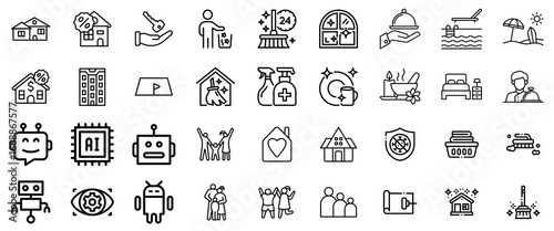 Diverse Icon Set: Real Estate, Technology, Cleaning, and Hospitality