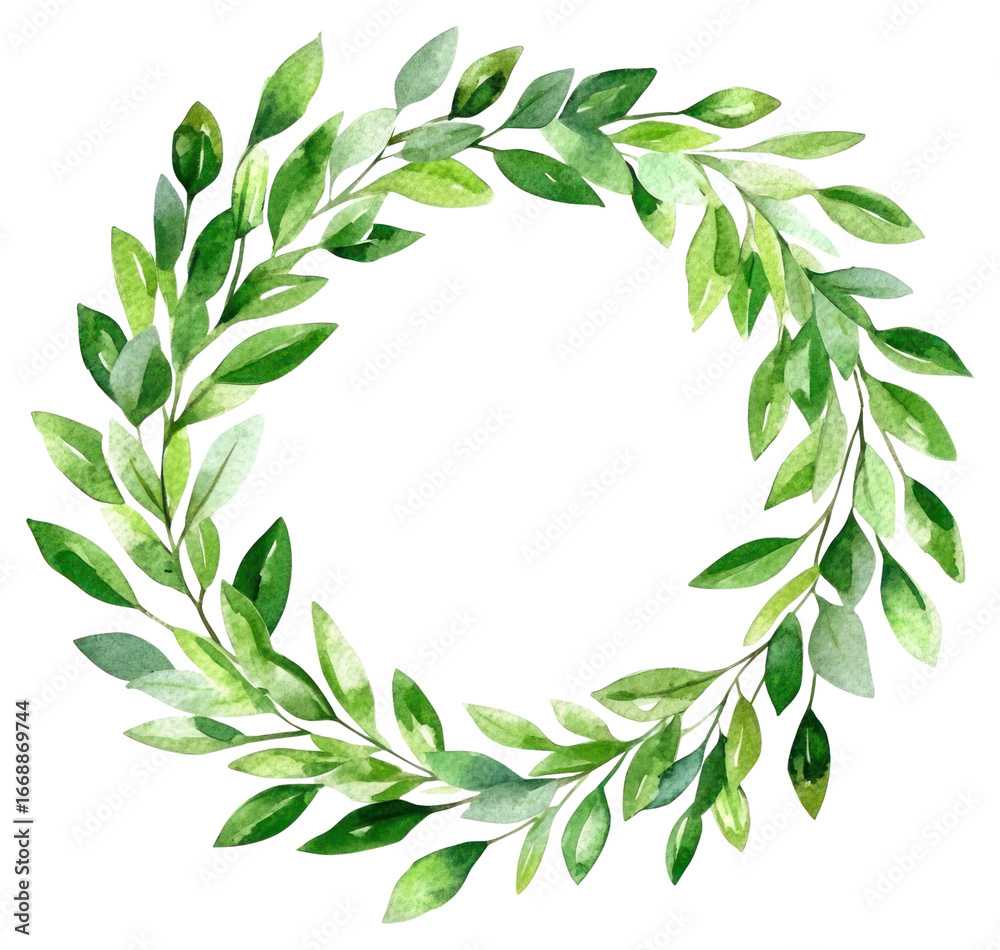 Naklejka premium PNG A green wreath illustration watercolor leaves.