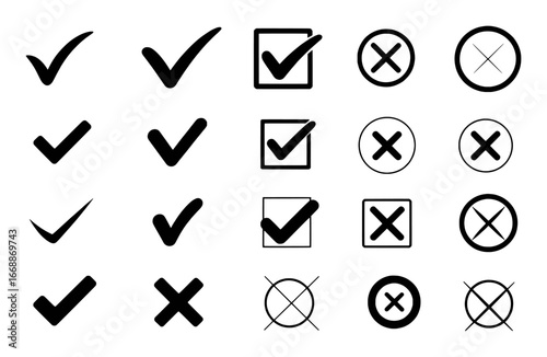 Collection of Checkmark and Cross Symbols in Various Styles