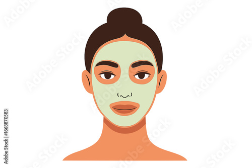 Woman with green face mask relaxing at home in wellness routine face with clay mask