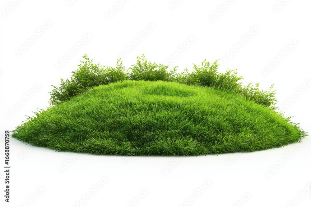 Fototapeta premium Isolated Grassy Knoll with Green Plants on White Background, Ideal for Landscaping Mockups and Product Presentation