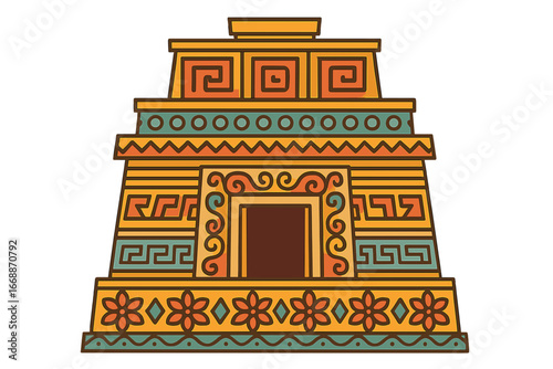 Colorful ancient pyramid illustration with decorative patterns temple wall with patterns