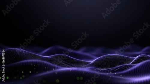 Neon purple and green abstract waveform with glowing particles