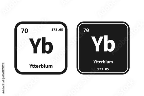Ytterbium, Yb, chemical periodic table element icon. The chemical element of the periodic table. Icon with molar mass and atomic number for lab, science or chemistry class.