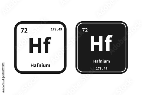 Hafnium, Hf, chemical periodic table element icon. The chemical element of the periodic table. Icon with molar mass and atomic number for lab, science or chemistry class.