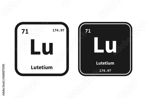 Lutetium, Lu, chemical periodic table element icon. The chemical element of the periodic table. Icon with molar mass and atomic number for lab, science or chemistry class.