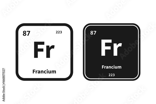 Francium, Fr, chemical periodic table element icon. The chemical element of the periodic table. Icon with molar mass and atomic number for lab, science or chemistry class.