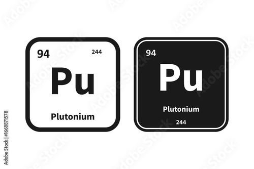 Plutonium, Pu, chemical periodic table element icon. The chemical element of the periodic table. Icon with molar mass and atomic number for lab, science or chemistry class.